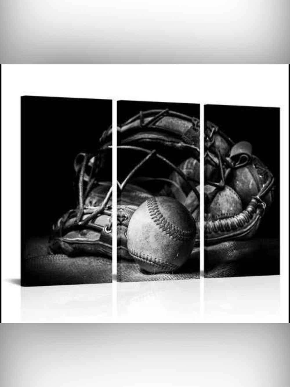 NEW Black & White Triptych Softball  Baseball Catcher Wall Art HUGE